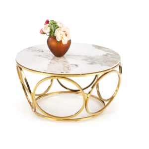 Kohvilaud VENORA 2, valge marmor / kuld