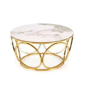 Kohvilaud VENORA 2, valge marmor / kuld