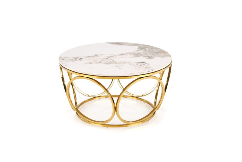Kohvilaud VENORA 2, valge marmor / kuld