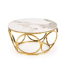 Kohvilaud VENORA 2, valge marmor / kuld