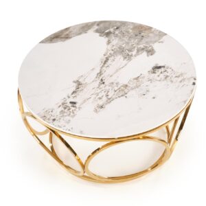 Kohvilaud VENORA 2, valge marmor / kuld