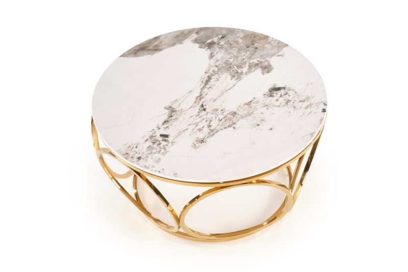 Kohvilaud VENORA 2, valge marmor / kuld