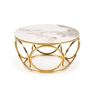 Kohvilaud VENORA 2, valge marmor / kuld