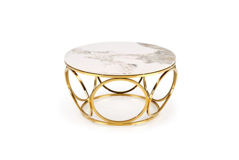 Kohvilaud VENORA 2, valge marmor / kuld