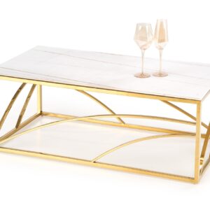 Kohvilaud UNIVERON 2, valge marmor / kuld