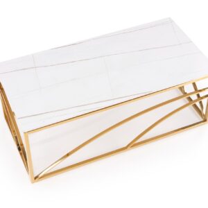 Kohvilaud UNIVERON 2, valge marmor / kuld