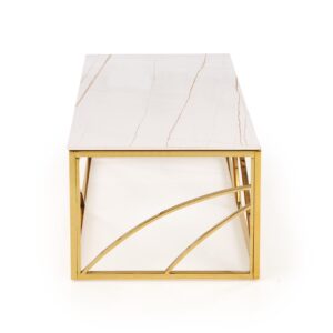 Kohvilaud UNIVERON 2, valge marmor / kuld