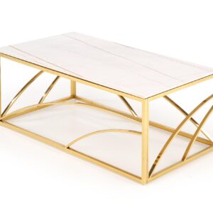 Kohvilaud UNIVERON 2, valge marmor / kuld