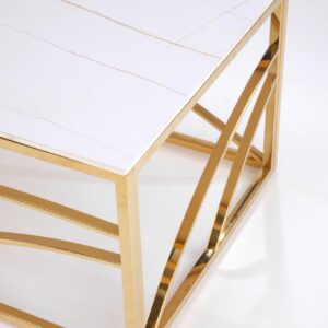 Kohvilaud UNIVERON 2, valge marmor / kuld