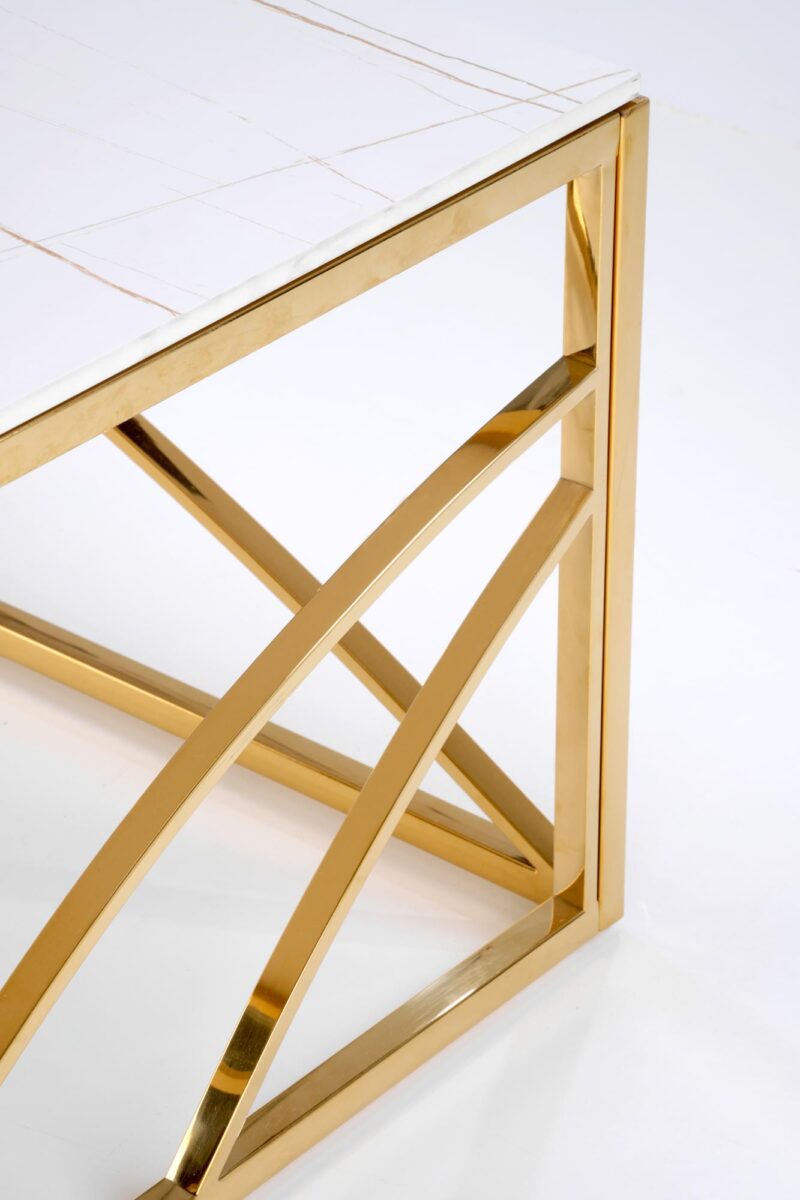 Kohvilaud UNIVERON 2, valge marmor / kuld