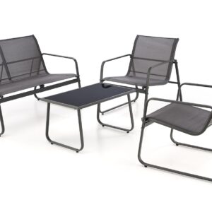 Aiamööblikomplekt CONOR (diivan + 2 tugitooli + kohvilaud), tumehall / helesinine