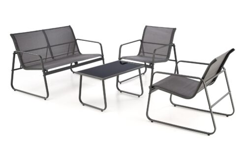 Aiamööblikomplekt CONOR (diivan + 2 tugitooli + kohvilaud), tumehall / helesinine