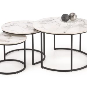 Kohvilaua komplekt GILDA, valge marmor / must
