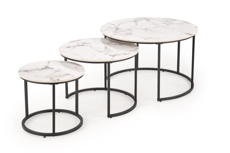 Kohvilaua komplekt GILDA, valge marmor / must