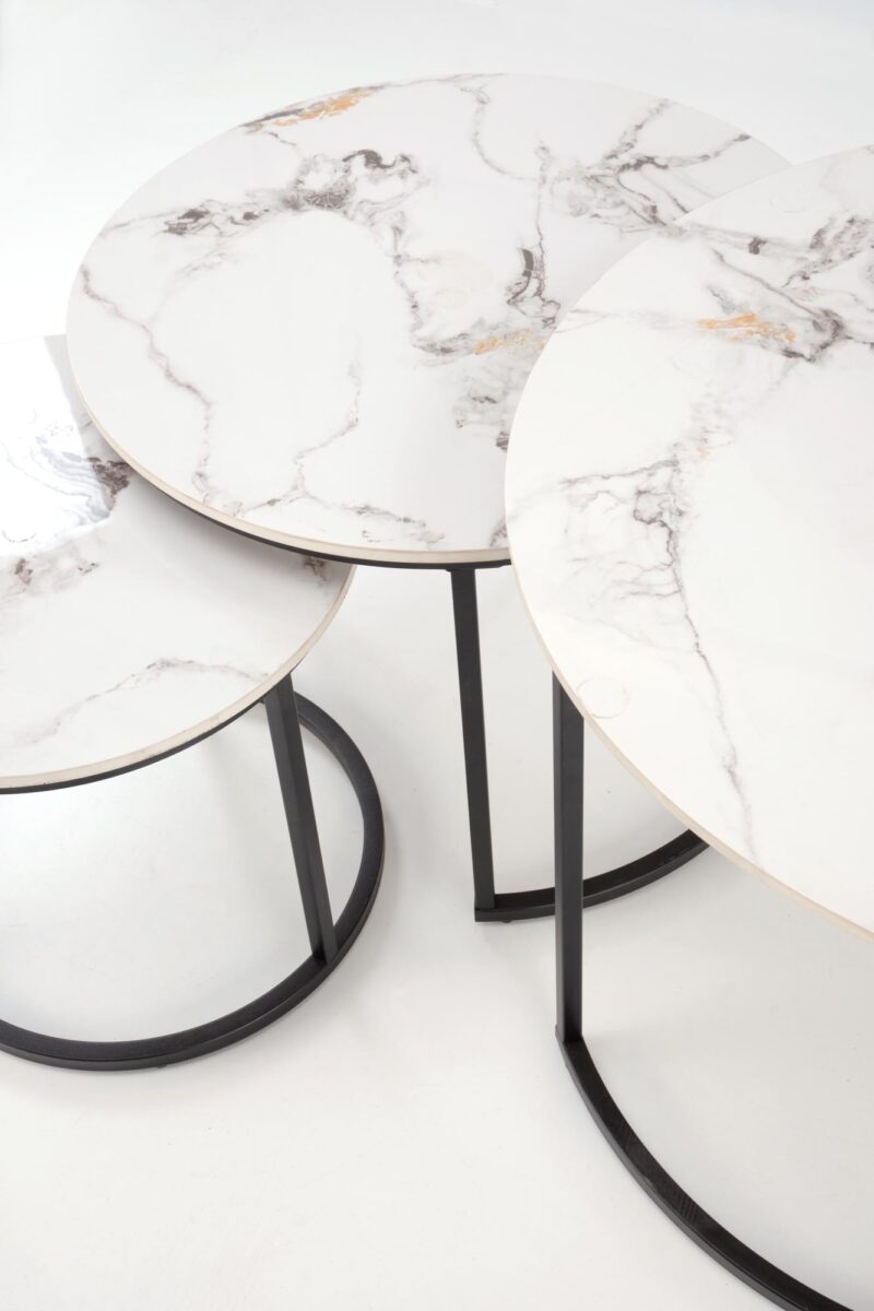 Kohvilaua komplekt GILDA, valge marmor / must