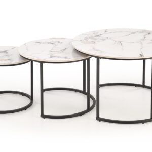 Kohvilaua komplekt GILDA, valge marmor / must