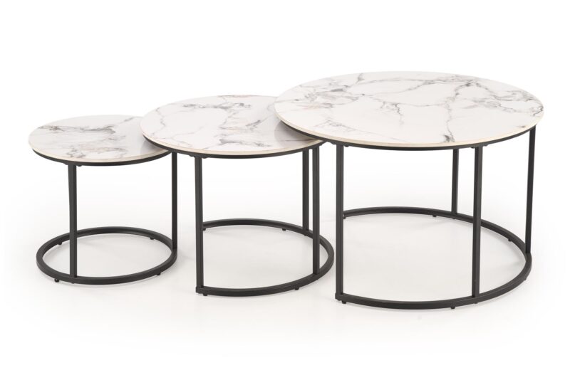 Kohvilaua komplekt GILDA, valge marmor / must