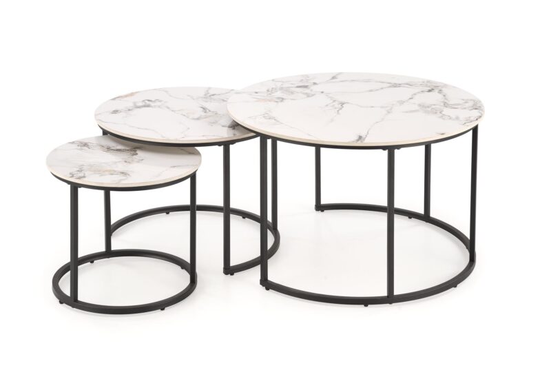 Kohvilaua komplekt GILDA, valge marmor / must