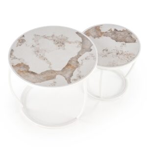 Kohvilaua komplekt INES, beež marmor / valge