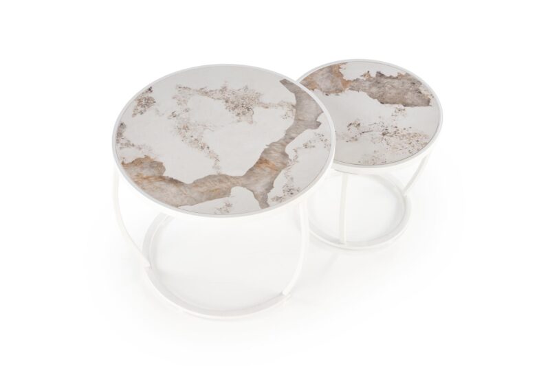 Kohvilaua komplekt INES, beež marmor / valge