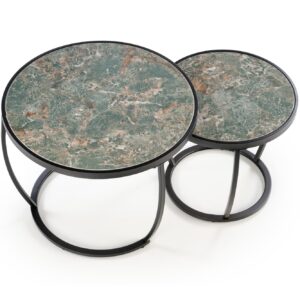 Kohvilaud INESA, roheline marmor / must