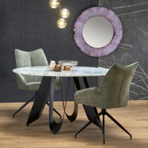 Söögilaud GIOVANI, ümmargune / roheline marmor / must