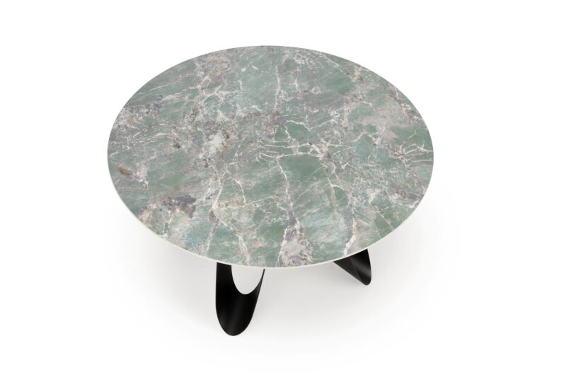 Söögilaud GIOVANI, ümmargune / roheline marmor / must