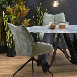 Söögilaud GIOVANI, ümmargune / roheline marmor / must