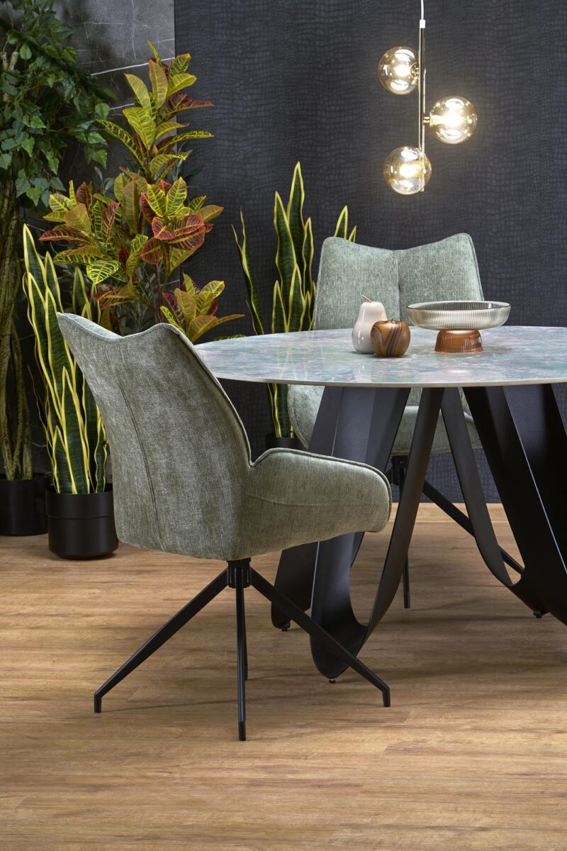 Söögilaud GIOVANI, ümmargune / roheline marmor / must