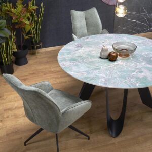 Söögilaud GIOVANI, ümmargune / roheline marmor / must