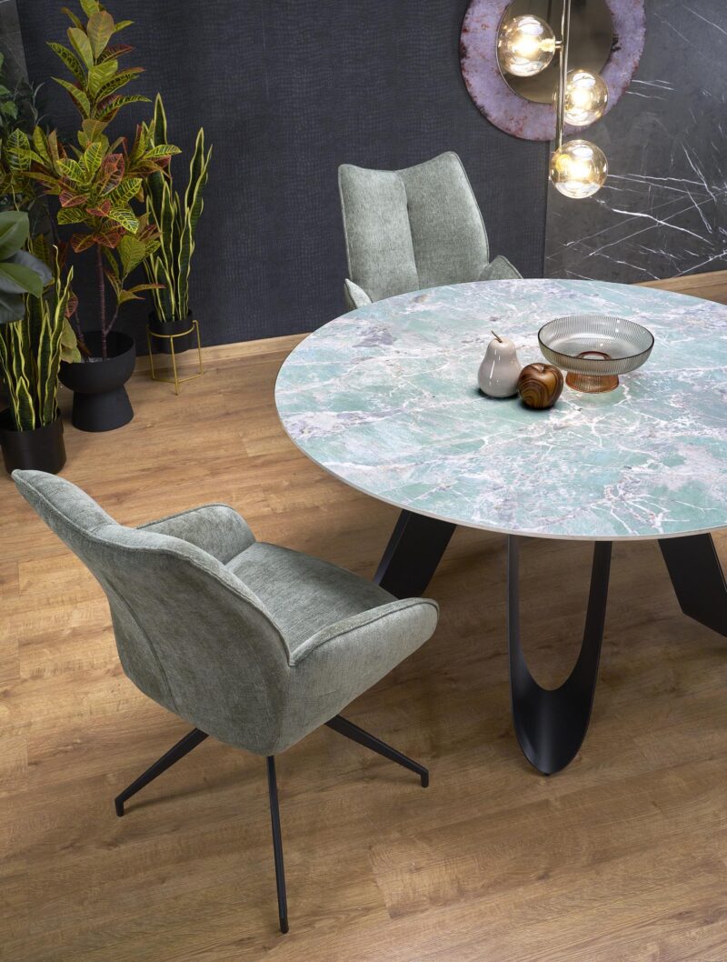 Söögilaud GIOVANI, ümmargune / roheline marmor / must