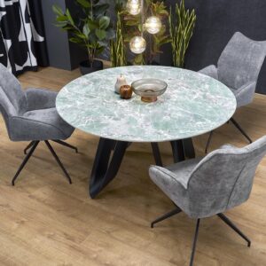 Söögilaud GIOVANI, ümmargune / roheline marmor / must