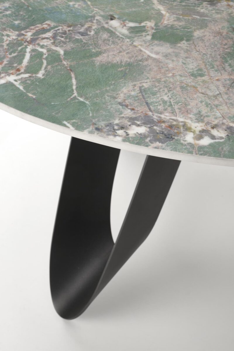 Söögilaud GIOVANI, ümmargune / roheline marmor / must