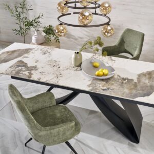 2010001201182_5 Pikendatav söögilaud HILARA, valge marmor / must