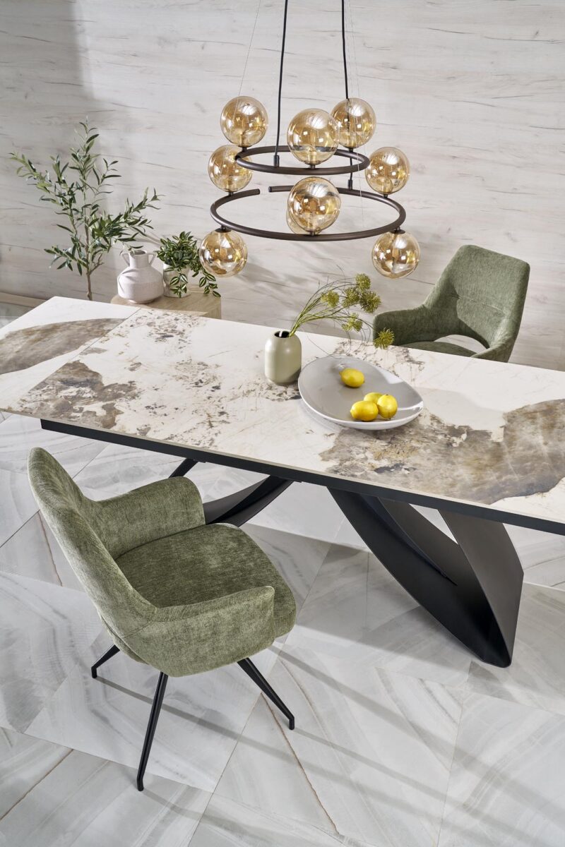 2010001201182_5 Pikendatav söögilaud HILARA, valge marmor / must