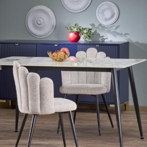 Söögilaud EMILIO 120, valge marmor / must