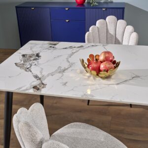 Söögilaud EMILIO 120, valge marmor / must