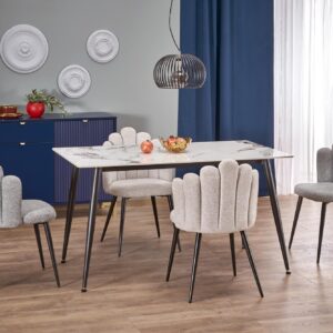 Söögilaud EMILIO 140, valge marmor / must