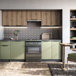 KSENIA 240 köögikomplekt, värv: esipaneel - hele pähkel / pistaatsia, korpus – antriit, tööpind – hall