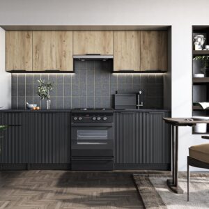 2010001203742_1 EMMA 240 köögikomplekt, värv: esipaneel - käsitöö tamme / must, korpus - süsinikupalgi, tööpind - must
