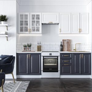 2010001203759_1 VIKTORIA 240 köögikomplekt, värv: esipaneel - valge / tume sinine, korpus - valge, tööpind - valge.