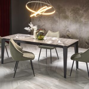 Pikendatav söögilaud FELIKS, hall marmor / must