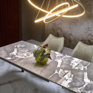 Pikendatav söögilaud FELIKS, hall marmor / must