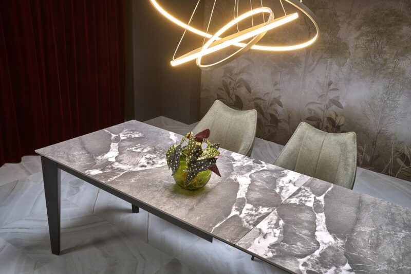 Pikendatav söögilaud FELIKS, hall marmor / must