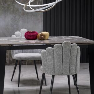 Pikendatav söögilaud FELIKS, hall marmor / must