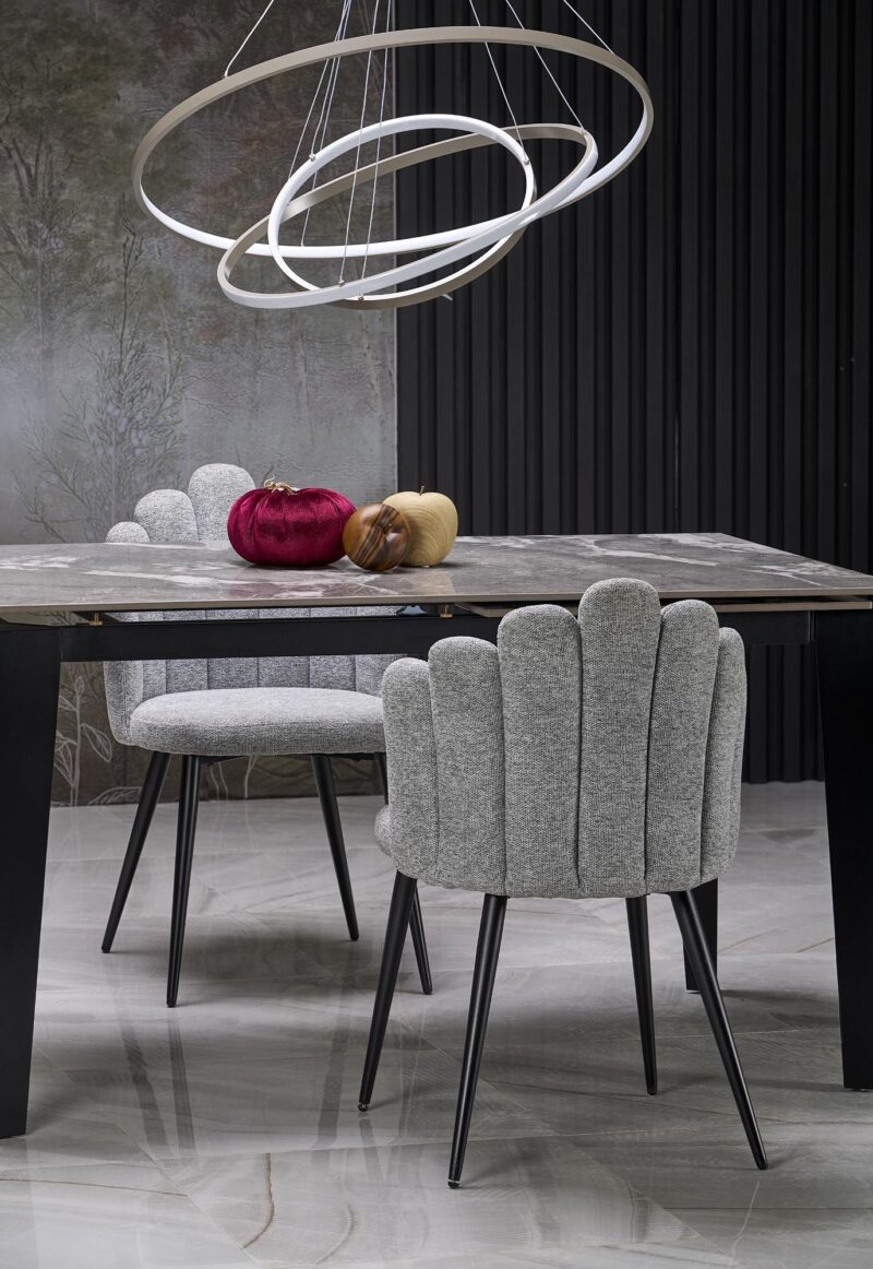 Pikendatav söögilaud FELIKS, hall marmor / must