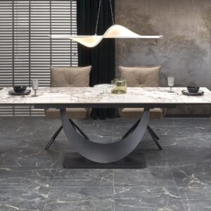 Pikendatav Söögilaud FERNANDO, valge marmor / must