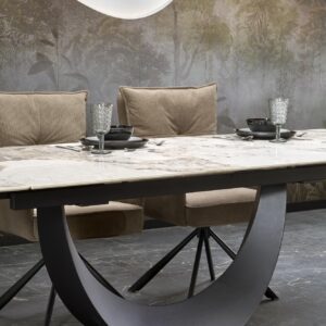 Pikendatav Söögilaud FERNANDO, valge marmor / must