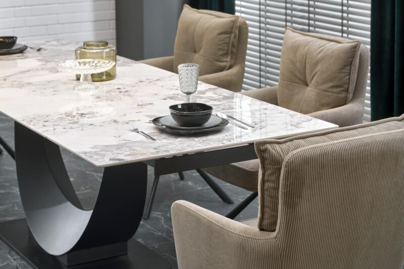 Pikendatav Söögilaud FERNANDO, valge marmor / must