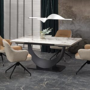 Pikendatav Söögilaud FERNANDO, valge marmor / must